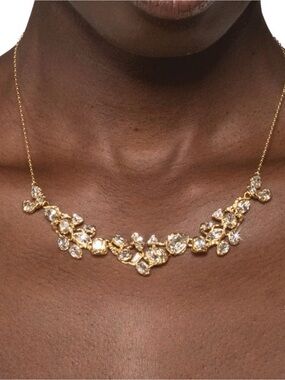 NEW 14K GP CZ Crystal Cluster Bib Necklace Gold Clear Alexis Bittar Eclat SB11